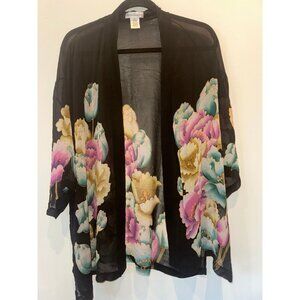 Draper’s & Damon’s Black Floral Silk Chiffon Kimono Wrap Cardigan